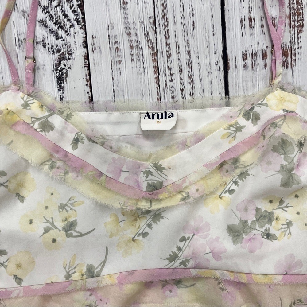 Arula Plus 1X Floral Ruffle Babydoll Tank Top Tiered Cottagecore Boho - Picture 4 of 13